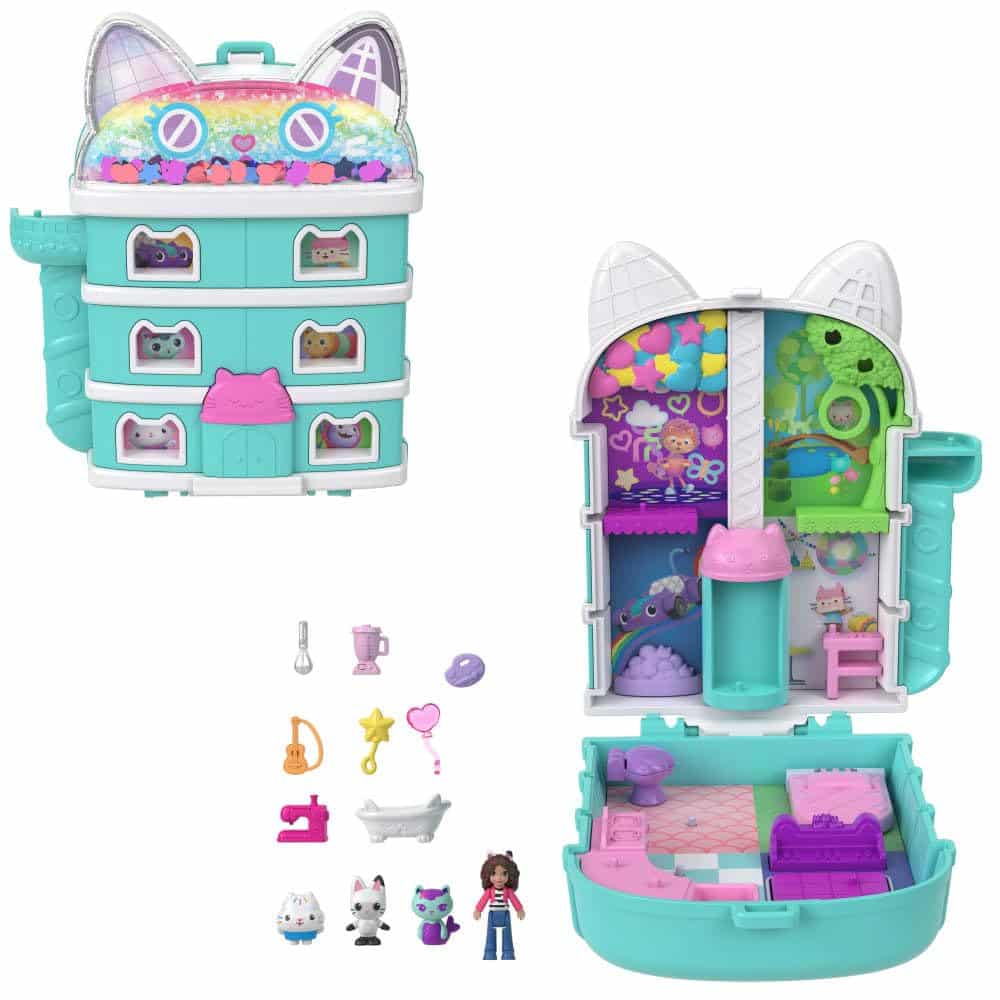 Polly Pocket x Gabby’s Dollhouse Compact, Micro Dolls and Playset, 9 Themed Accessories, Pandy Paws, Cakey, & Mercat Pet Friends - Image 7