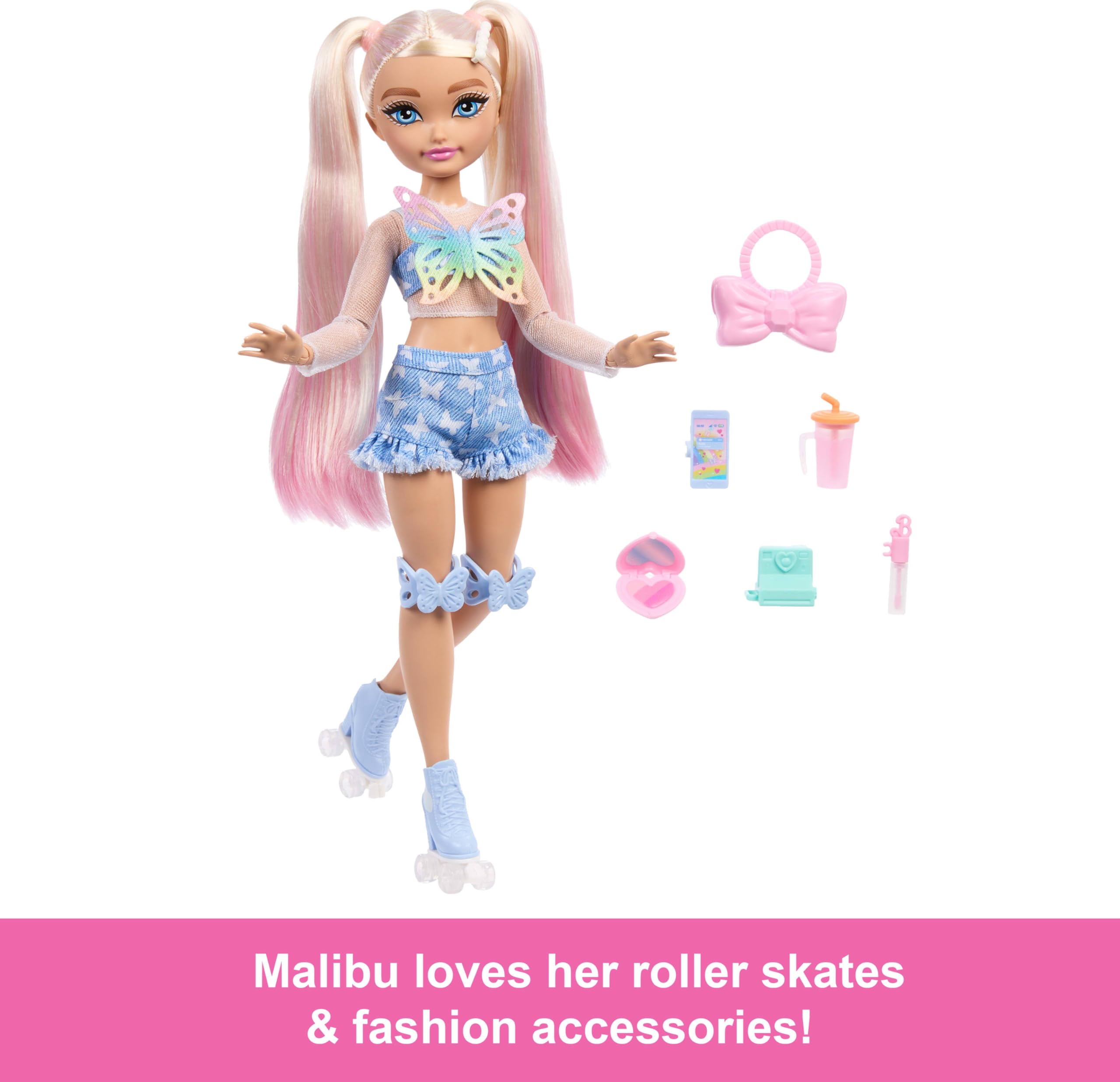 Barbie Dream Besties Doll and Accessories, Barbie Malibu” Posable Roller Skating Fashion Doll with Blonde Hair, 9 Makeup Themed Pieces - Image 5