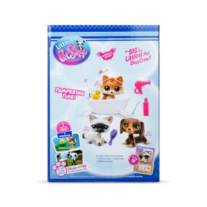 Littlest Pet Shop Bandai Grooming Spa Play Pack | The Pack Contains 3 LPS Mini Pet Toys 6 Accessories 1 Collector Card and 1 Virtual Code | Collectable Toys for Girls and Boys