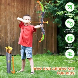 Bow and Arrow Toys with LED Light Up Archery, Birthday Toys for Boys 5 6 7 8 9 10 11 12 Year Old, Christmas Indoor Outdoor Activity Toy for Kids 6-8, Included 10 Suction Cup Arrows, Target & Quiver