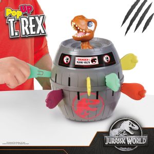 TOMY Games Jurassic World Pop Up T-Rex Tyrannosaurus Dinosaur Children's Action Game, Family & Preschool Kids Game for Children 4, 5, 6, 7, 8 Year Old T73290
