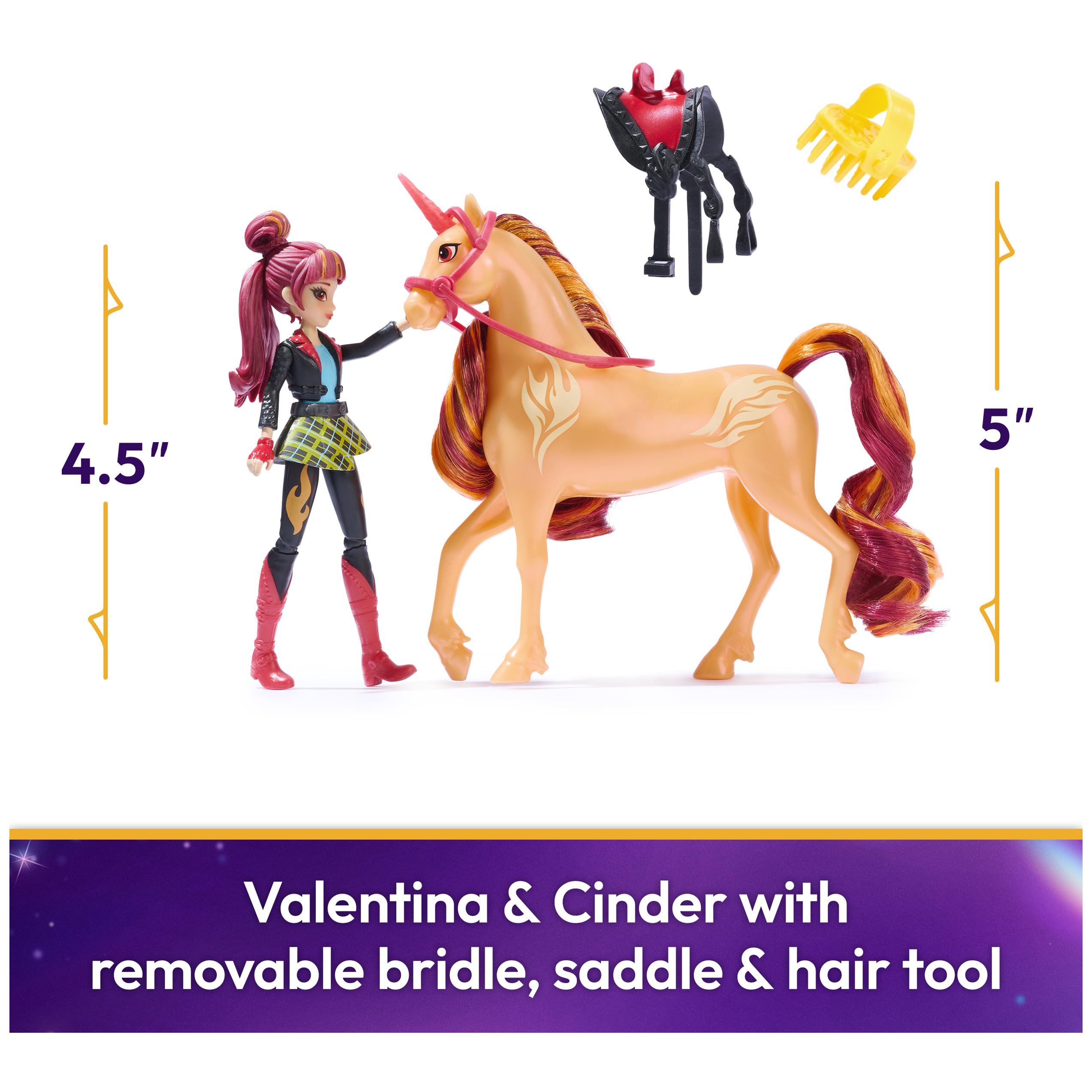 Unicorn Academy, Valentina & Cinder Set with 2 Riding Accessories and Hair Styling Tool, Dolls and Unicorn Toys for Girls Aged 4 and up - Image 2