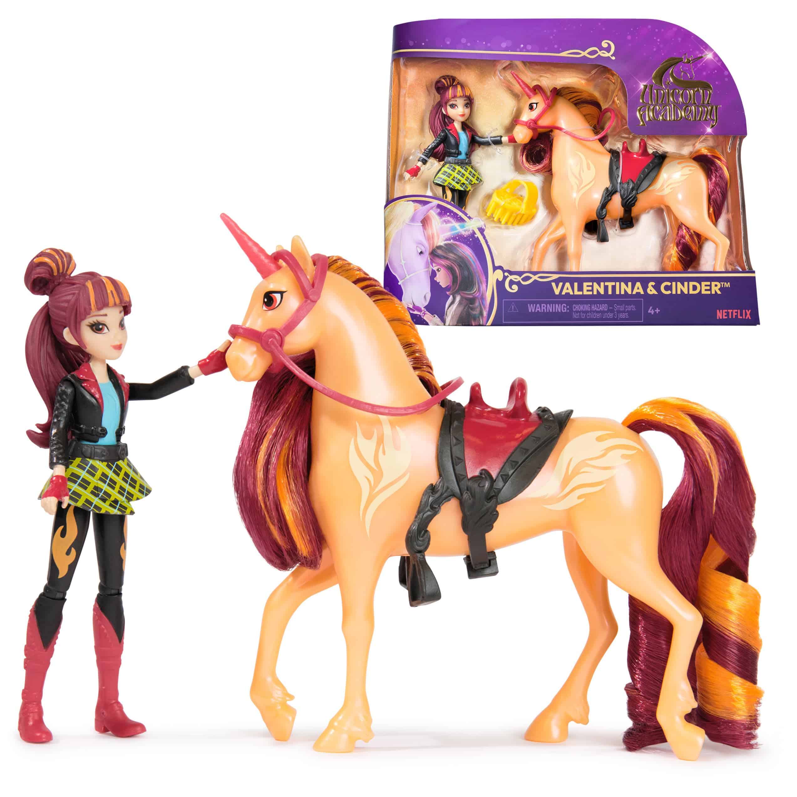 Unicorn Academy, Valentina & Cinder Set with 2 Riding Accessories and Hair Styling Tool, Dolls and Unicorn Toys for Girls Aged 4 and up