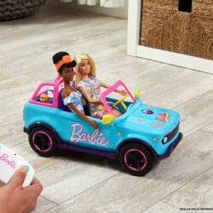Hot Wheels Barbie RC SUV, Remote-Control Vehicle That Fits 2 Fashion Dolls & Accessories, Includes Kid-Applied Stickers for Customization