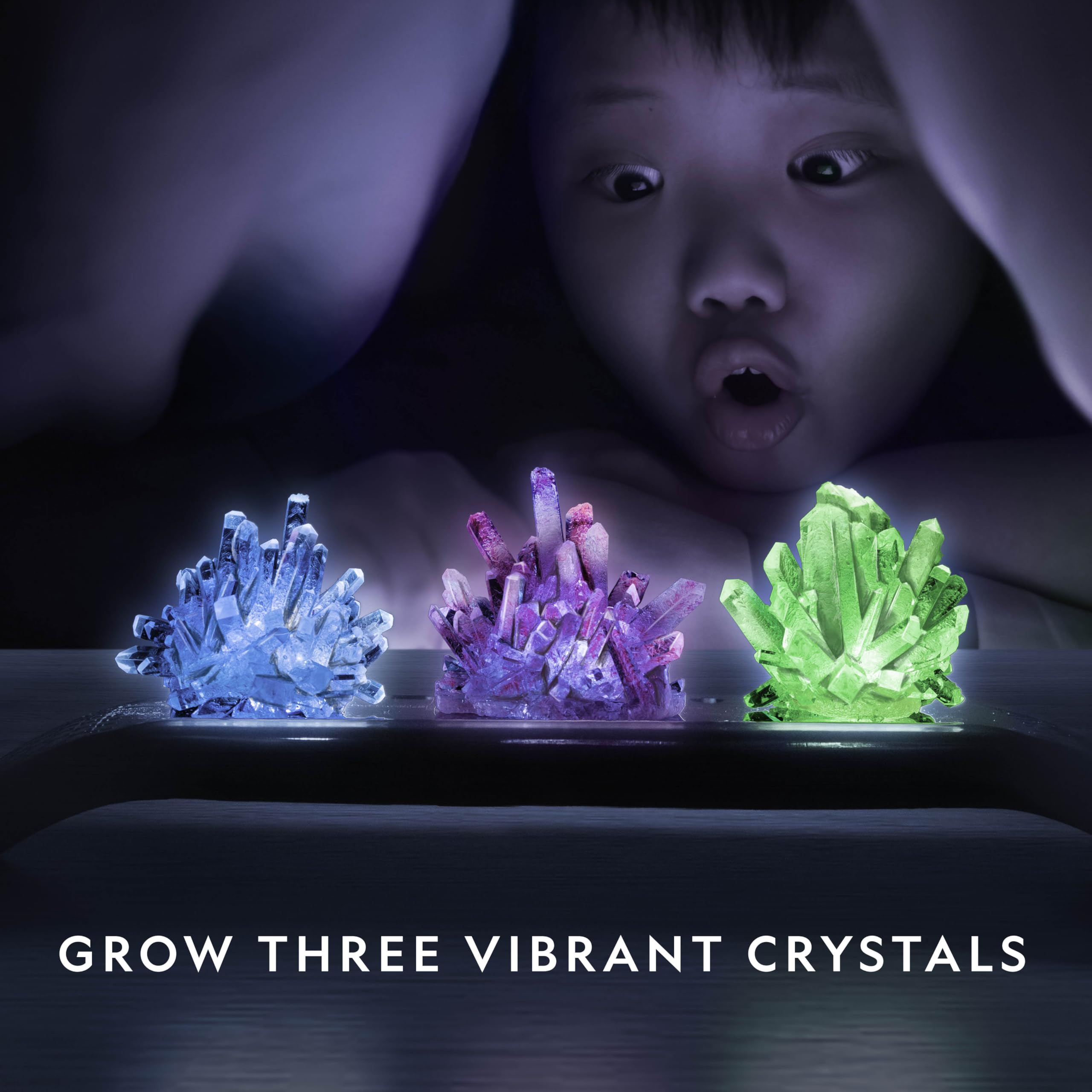 National Geographic Crystal Growing Kit - 3 Vibrant Coloured Crystals Grow in 3-5 Days, Light-Up Display Stand, Guidebook & 3 Real Gemstone Specimens Including Geode & Green Fluorite - Image 4