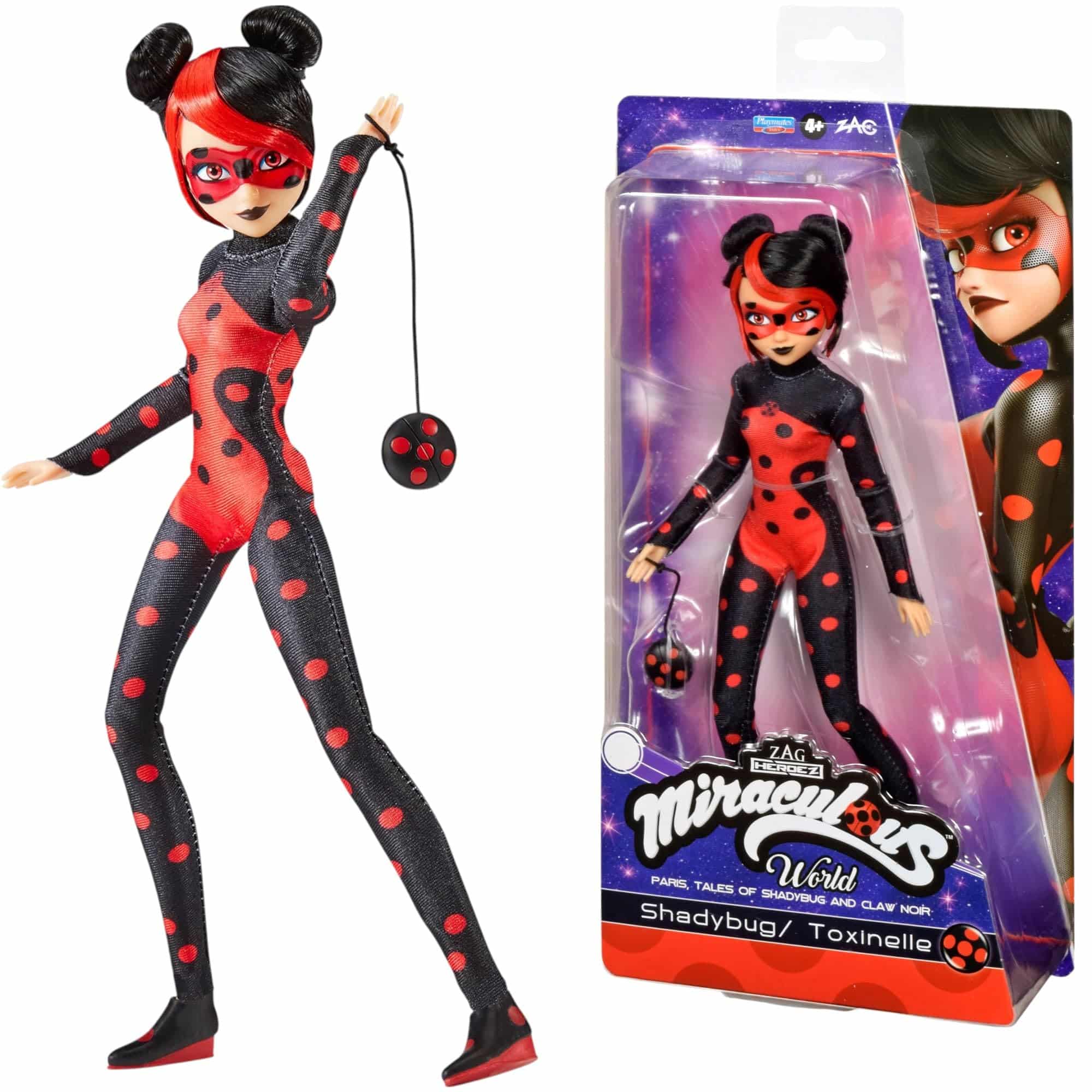Bandai - Miraculous - Shadybug Doll 26 cm - Movable Fashion Doll Alternative Version of Ladybug from Miraculous World Paris - Official Licence - Toy for Children from 4 Years