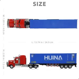 Semi Truck Toy, 1/50 Scale Kenworth W900 Diecast Model Trucks, Alloy Metal Semi Truck and Trailer Gifts Gift for Boys Adult Model Car Collector (Red-Blue)