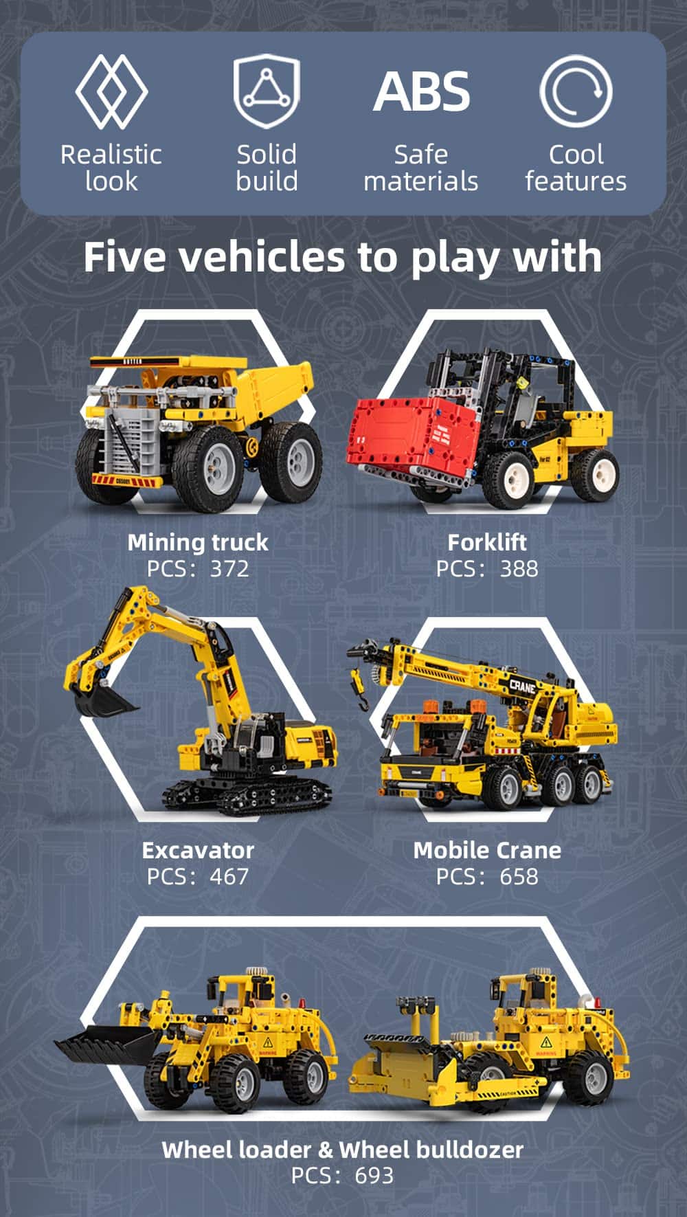 CaDA 372pcs Technical Series Heavy Engineering Truck Bricks Model, Small Simulation Construction Vehicle Building Toy - Image 6