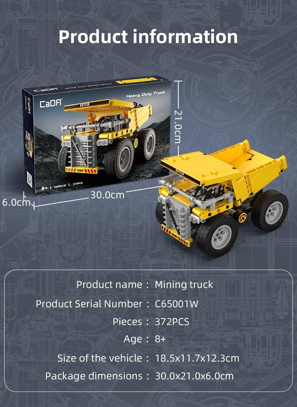 CaDA 372pcs Technical Series Heavy Engineering Truck Bricks Model, Small Simulation Construction Vehicle Building Toy - Image 2