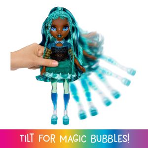 Rainbow High Sparkle & Shine Doll - Misty - 28 cm Fashion Doll with Turquoise Blue Hair and Magic Bubbles in The Legs, Colour, for Styling and Playing, Collectable, for Children from 4 to 12 Years