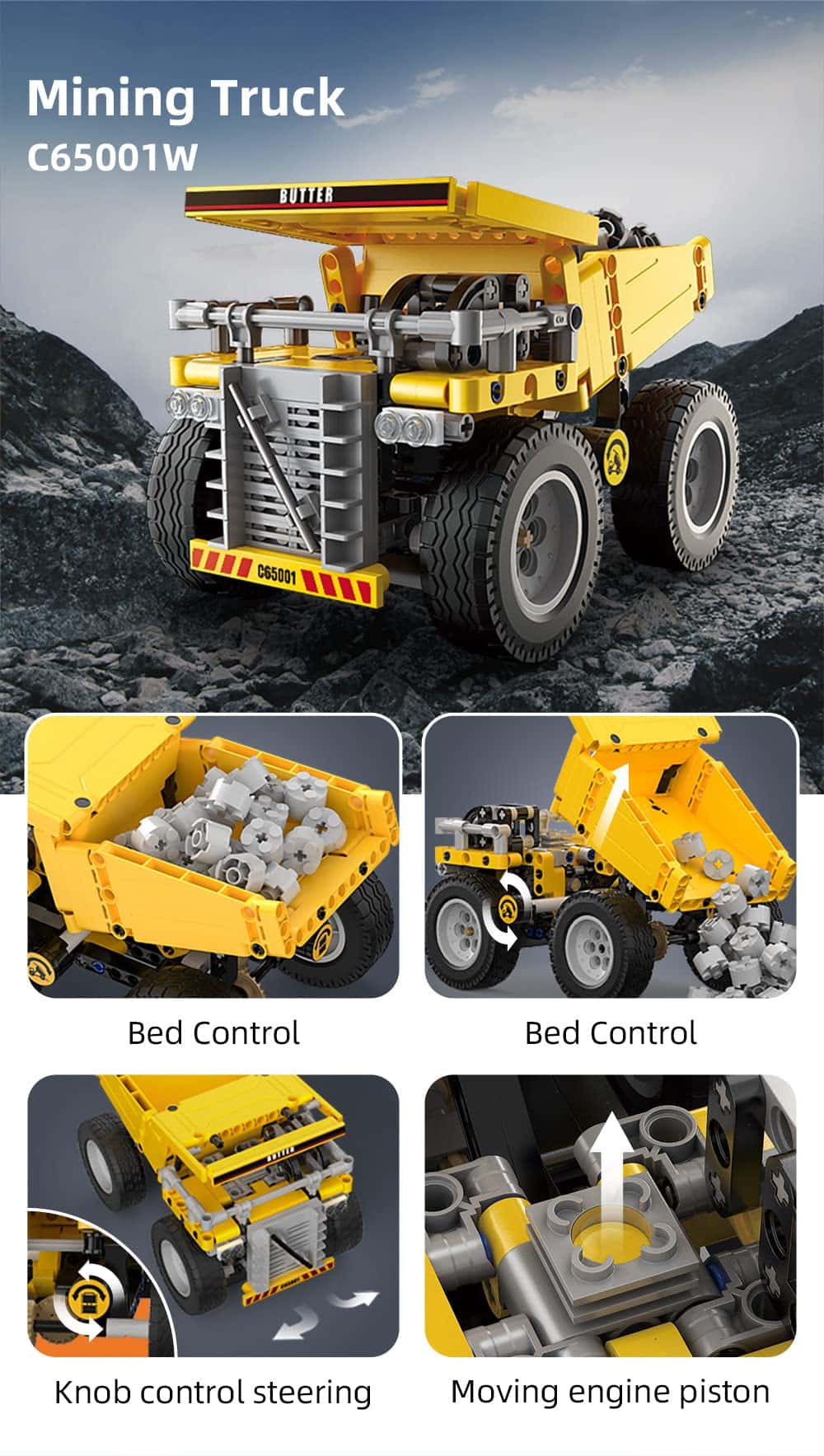 CaDA 372pcs Technical Series Heavy Engineering Truck Bricks Model, Small Simulation Construction Vehicle Building Toy - Image 7