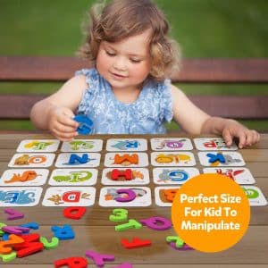 Coogam Numbers and Alphabets Flash Cards Set - ABC Wooden Letters and Numbers Animal Card Board Matching Puzzle Game Montessori Educational Toys Toddlers Age 2 3 4 5 Preschool and Up Years