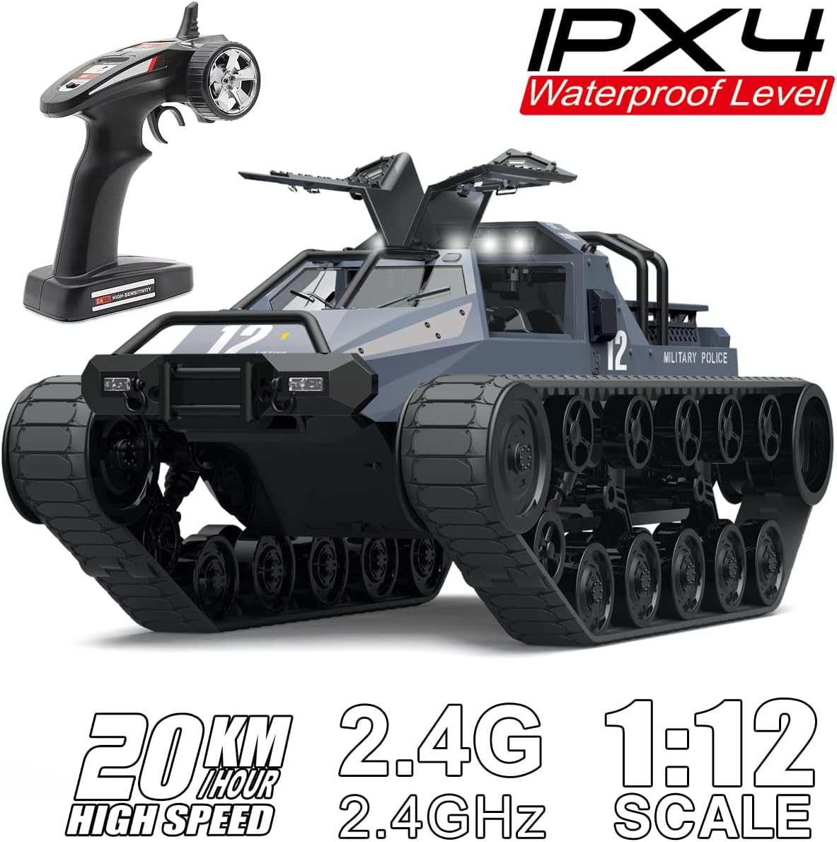 Mostop RC Tank 2.4Ghz Remote Control Crawler High Speed Tank Off-Road 4WD RC Car 2.4 Ghz RC Army Truck 1/12 Drift Tank RC Tank for Kids Adults - Image 7