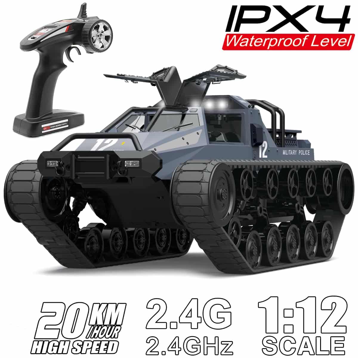 Mostop RC Tank 2.4Ghz Remote Control Crawler High Speed Tank Off-Road 4WD RC Car 2.4 Ghz RC Army Truck 1/12 Drift Tank RC Tank for Kids Adults - Image 8