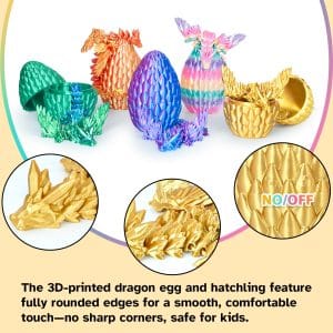 Winged Dragon Surprise Dragon Egg 3D Printed Collectible Toys Gifts for Kids Adults Fantastic Creatures Figures for Stocking Christmas Easter Birthdays Home Shelf Décor (Gold, Medium)