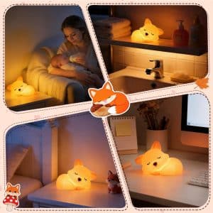 Fox Night Light, Squishy Fox Animal Silicone Lamp Gifts for Kids, Nursery Bedside Touch Rechargeable Nightlight wtih Auto-Off Dimmable Timer, Birthday Xmas Presents for Toddler Baby Girl