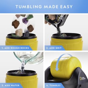 National Geographic Starter Rock Tumbler Kit - Includes Rough Gemstones, 4-Stage Silicon Carbide Polishing Grit, Jewellery Fastenings & Learning Guide - STEM Science Kit for Geology Enthusiasts