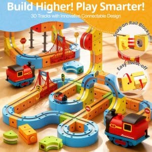 88 Pcs 3D Gravity-Defying Electric Train Set,Magnetic Railcar for Kids, Electric Train Set with Rechargeable Motorized Train and Roads Signs DIY Cube Track,Birthday Gifts for Kids Age 3-8