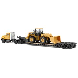 Diecast Masters | 1:87 Scale Cat CT681 Day Cab Tractor with Lowboy Trailer and Cat 950G Wheel Loader | Model 84418
