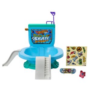 Hot Wheels Skate Fingerboard Flush & Go Skate Park with Toilet Theme, 1 Exclusive Board, 1 Pair of Shoes & Sticker Sheet