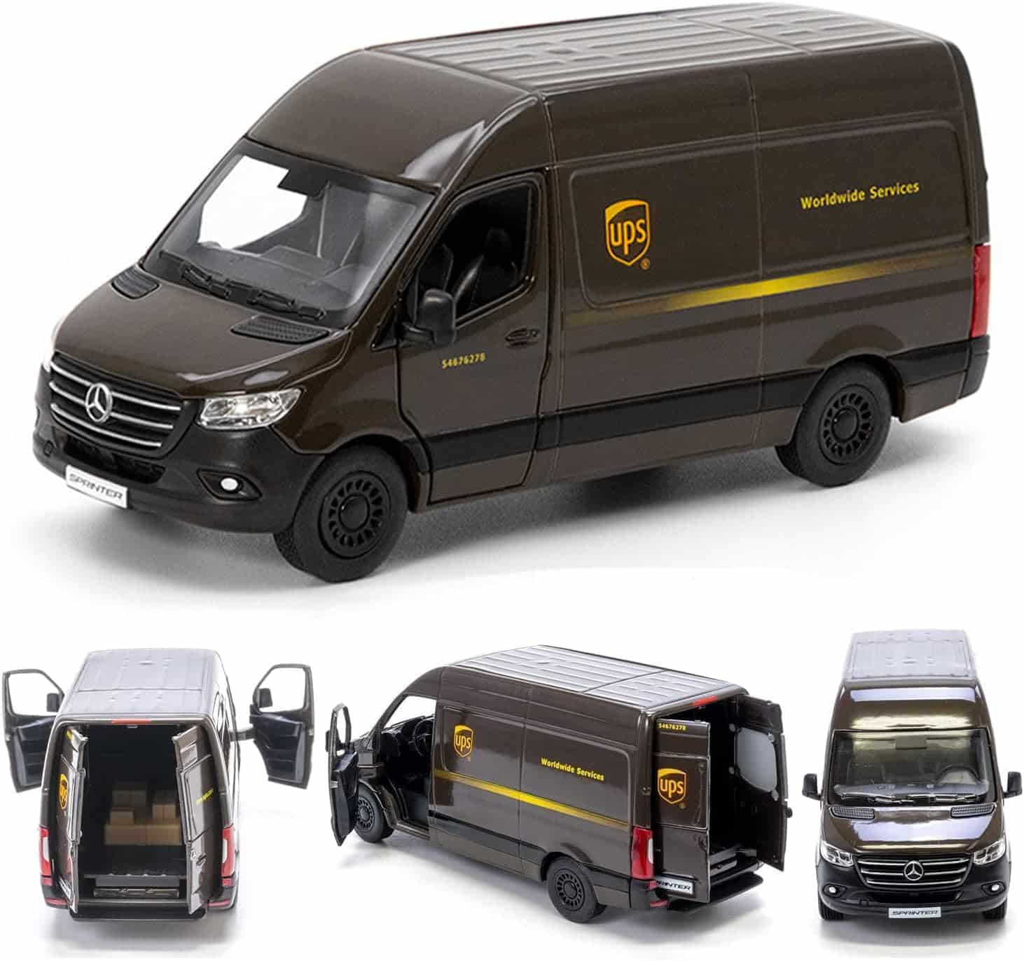 KiNSMART Mercedes-Benz Sprinter UPS Edition Delivery Van 1:48 Scale and 5 Mail Truck 1:36 Scale