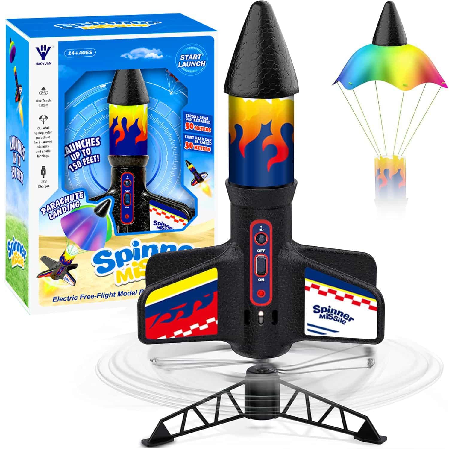 Rocket Launcher for Kids, Electric Launch Launch up to 50 m, Model Rockets with Parachute Safely Land,with LED Light Outdoor Rocket Kits Toys for Ages 3-13 Boy Birthday Gift - Image 2