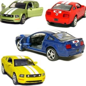 Set of 4: 5" 2006 Ford Mustang GT with Stripes 1:38 Scale (Blue/Green/Red/Yellow) by Kinsmart
