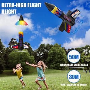 Rocket Launcher for Kids, Electric Launch Launch up to 50 m, Model Rockets with Parachute Safely Land,with LED Light Outdoor Rocket Kits Toys for Ages 3-13 Boy Birthday Gift