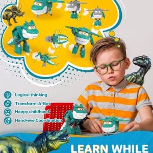 Super Wings - 5" Transforming Tino Dinosaur Airplane Robot Toys Action Figure, Season 6 New Character, Plane & Robot to Dinosaur in 10 Steps, Dinosaur Toy for Preschool Play