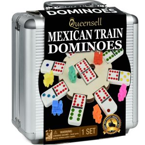 Mexican Train Dominoes Set with Wooden Hub, Domino Tile Board Games - Double 12 Dominos Set for Family Game Night for Adults and Kids Ages 8 and up (Double 12)