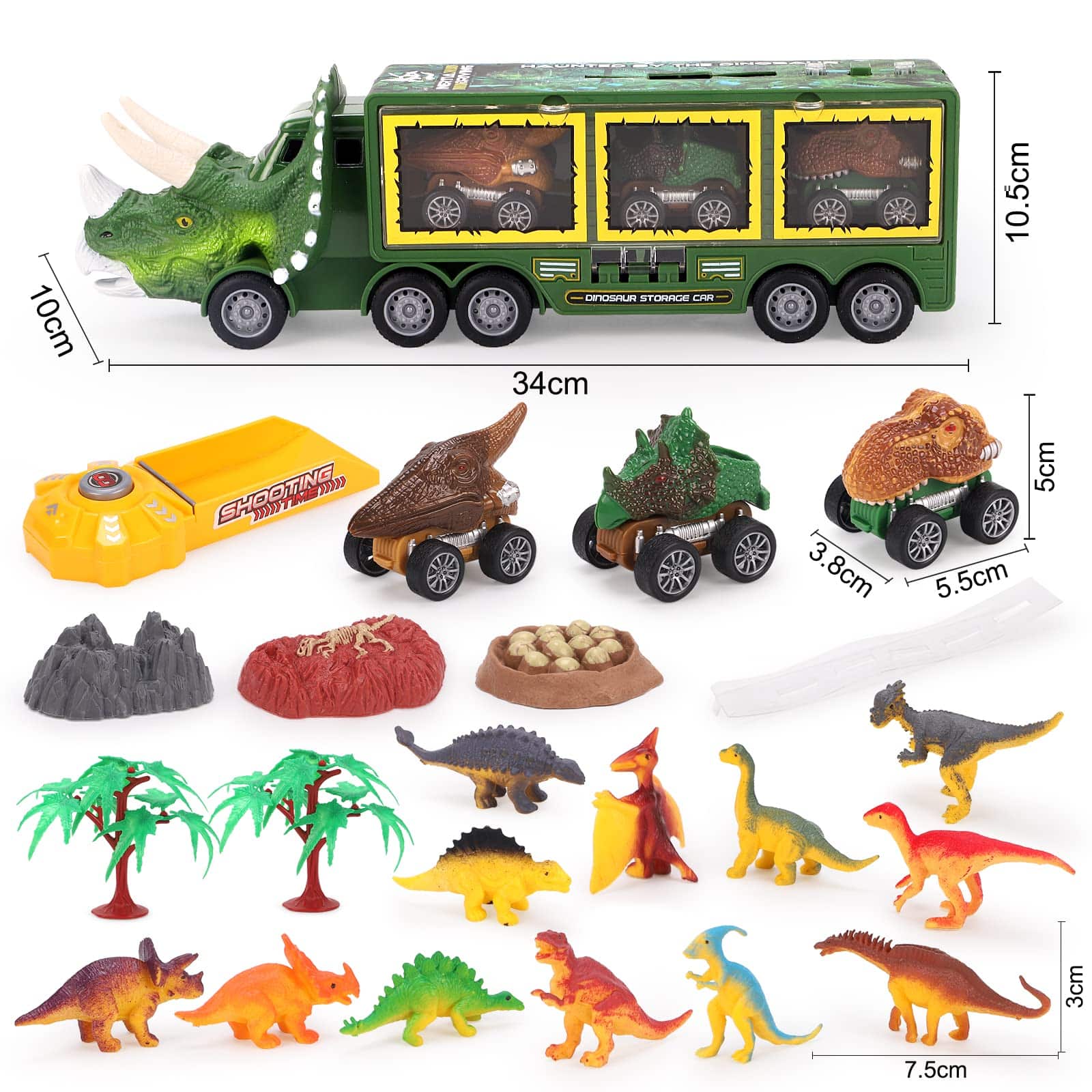 PELOSTA Dinosaur Toys for 3 4 5 6 7 Year Old Kid Boy Girl, Dinosaur Carrier Truck with Lights, Music & Roaring Sound, 3 Pull Back Cars, 12 Dinosaur Figures, Educational Toy for Kids 3-8 Years Old Gift - Image 5