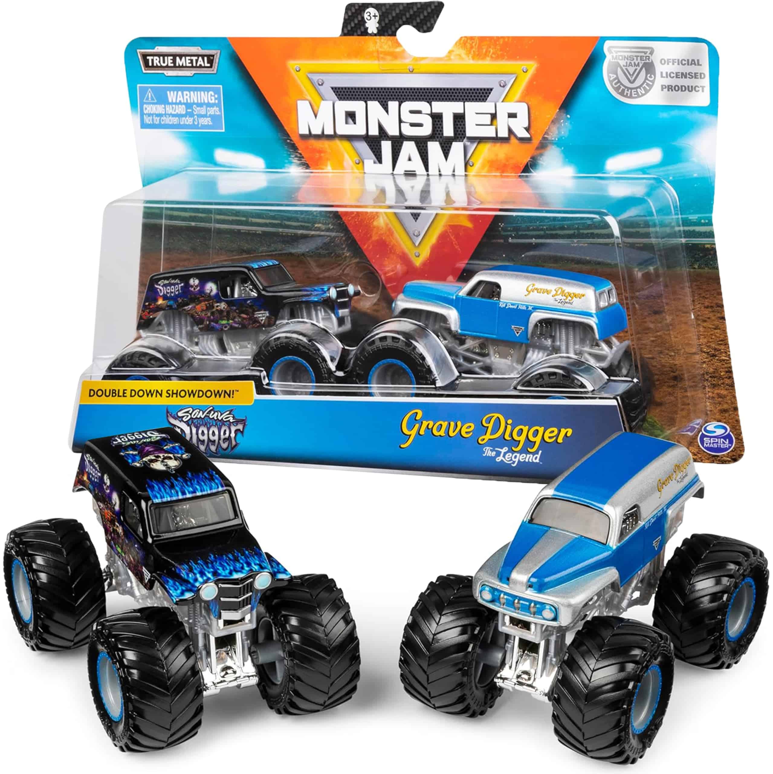 Monster Jam, Official Son-Uva Digger Vs. Grave Digger Die-Cast Monster Trucks, 1: 64 Scale, 2 Pack - Image 2
