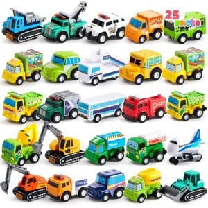 JOYIN 25 Pieces Pull Back Cars and Trucks Toy Vehicles Set for Toddlers, Girls and Boys Kids Play Set, Die-Cast Car Set, Kids Party Favors, Stocking Stuffers, Kids Presents Toys