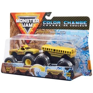 Monster Jam 2021 Color Change 2-pack El Toro Loco Yellow vs Higher Education School Bus 1:64 Scale Die-Cast Monster Trucks