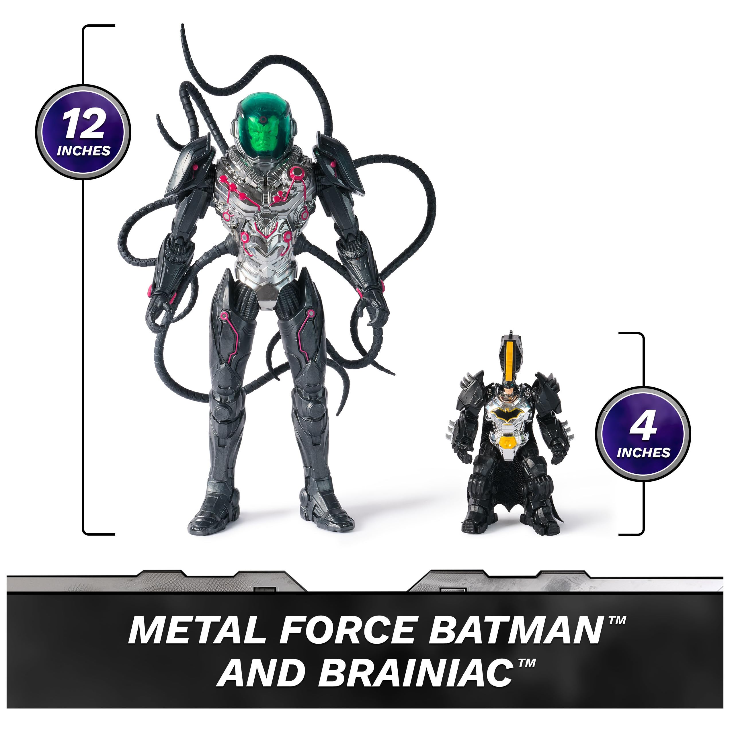 DC Comics, Metal Force Brainiac vs. Batman Action Figure Pack, 12-Inch Extra Large Brainiac, Exclusive 4-inch Batman Figure, Includes Character Card, Kids Toys for Boys and Girls Ages 4+ - Image 8