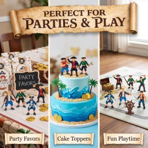 8 Piece Pirate Action Figures Playset in Assorted Poses and Weapons, Fun Pirate Men Party Favor for Kids (3.5 inch)