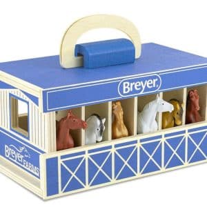 Breyer Horses Breyer Farms Wooden Stable Playset with 6 Horses | 6 Piece Playset | 6 Stablemates Horses Included | 6” H x 9” L x 2.5” D | 1:32 Scale | Model #59217, Multi