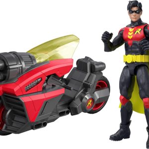 Mattel DC Premier 6.5 Inch Robin Figure & Cycle Vehicle with Projectile Launch, Exclusive Deco, Batlink Robin Cycle