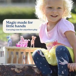 Breyer Horses Unicorn Magic Wooden Stable Playset with 6 Unicorns | 6 Piece Playset | 6 Stablemates Unicorns Included | 6” H x 9” L x 2.5” D | 1:32 Scale | Model #59218, Multicolor