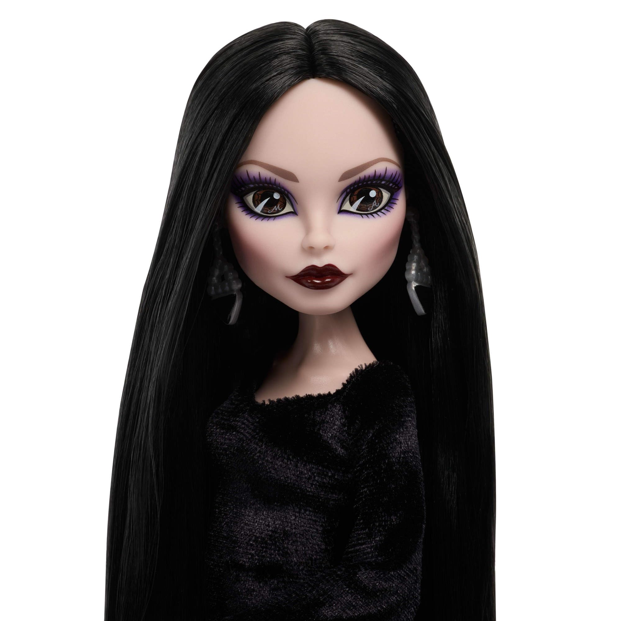 Monster High x Wednesday Doll, Morticia Addams Collectible in Black and Crimson Velvet Dress with Jewelry, Show-Inspired Heels and Doll Stand - Image 3