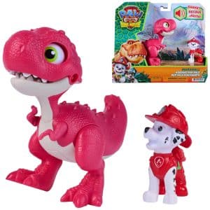 PAW Patrol: The Dino Movie, Marshall Roaring Pup Pals, Includes Articulated 10,1 cm Rhubarb Dinosaur Toy with Activated Sounds and Marshall Action Figure, Nursery Toys for Boys and Girls Ages 3+