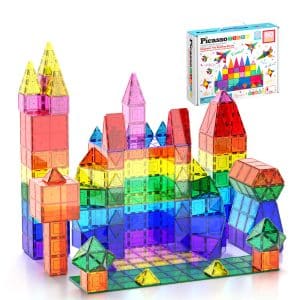 PicassoTiles 60 Piece Magnetic Tiles, Montessori STEM Building Blocks Kids | Classroom sensory toy, toddler pretend play, colorful geometric shapes, imaginative stacking fun, perfect for ages 3 and up