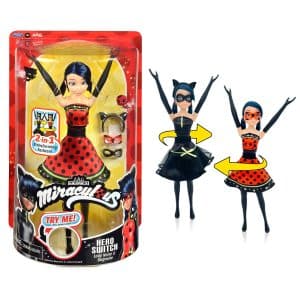 BANDAI - Miraculous - Transformation Doll Ladybug - 26 cm Doll that Transforms into Lady Noire and Bug Noire - Toy Movable Doll with 2 Outfits - Toy for Children from 4 Years - P50414