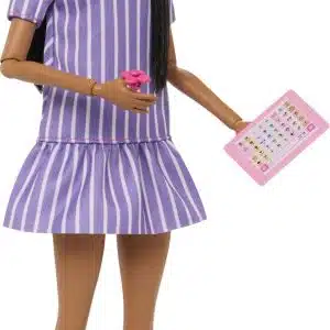 Barbie Fashionistas Doll #245, Autistic Barbie Doll Wearing Purple Striped Dress with Accessories Like Fidget Spinner, Tablet and Headphones