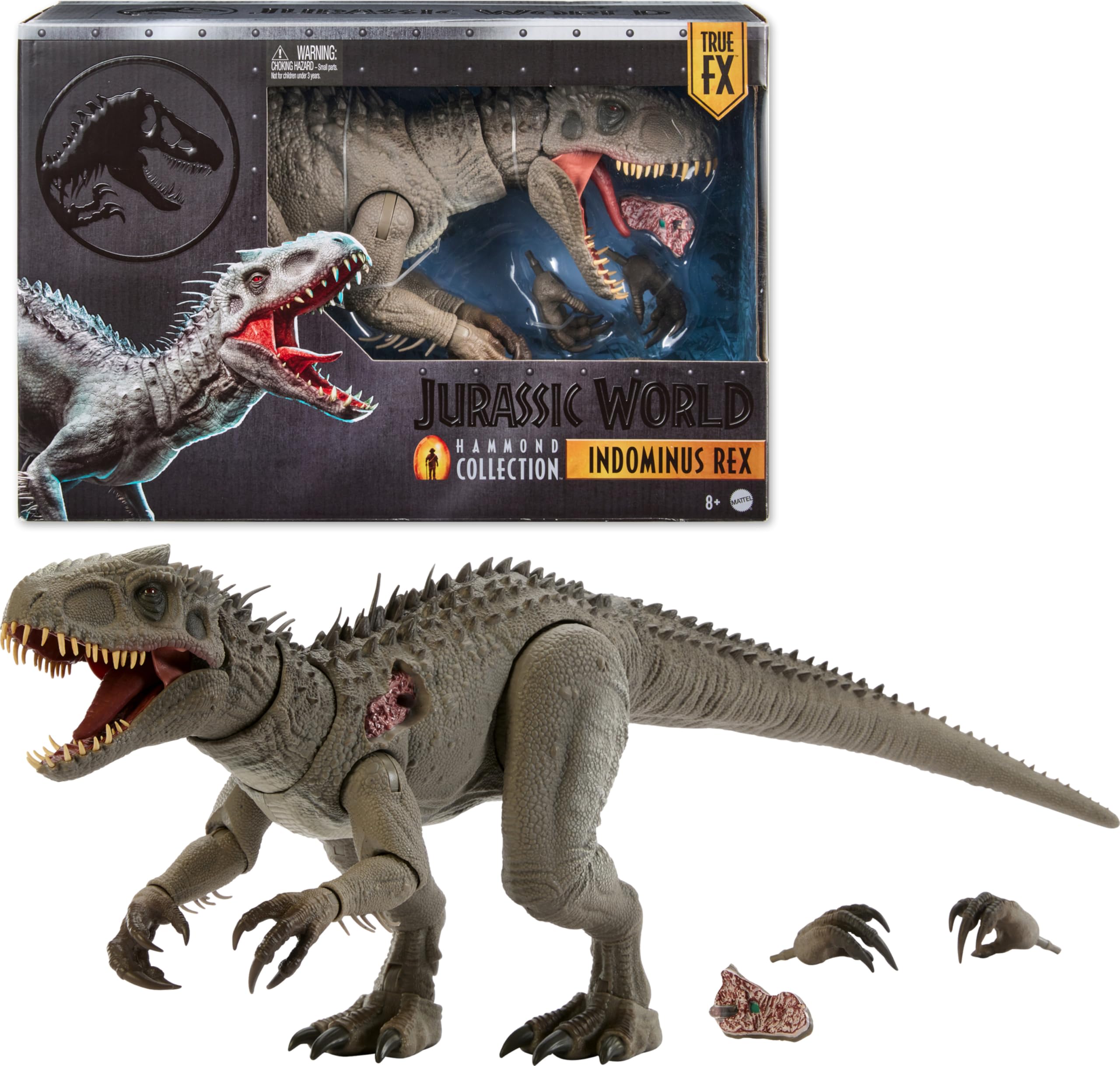 Mattel Jurassic World Hammond Collection Indominus Rex Dinosaur Figure | Deluxe Articulated Large Size Action Figure, Swappable Claws & Tracking Implant