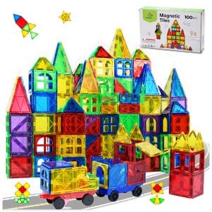 Magnetic Tiles Kids Toys, 3D Magnet Building Blocks for Kids, STEM Educational Construction Toys, Sensory Learning & Creative Play, Gifts for Toddlers, Boys & Girls Ages 3-10+ (100pc)