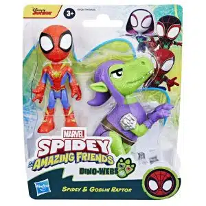 Hasbro Marvel Spidey and His Amazing Friends Hero Dino Webs Action Toy Figure, Spidey and Goblin Raptor Act, 10 cm