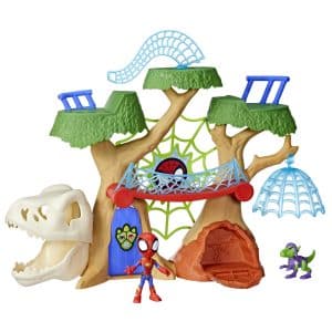 Marvel Spidey and His Amazing Friends Dino-Webs Treehouse Playset, Spider-Man & Goblin Raptor 4-Inch-Scale (10cm) Action Figure Set, Ages 3 & Up