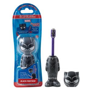 Brush Buddies Marvel Black Panther Kids Toothbrush, Soft & Rounded Bristles, Poppin' Fun Ultra Soft Pop-up With Superhero Design