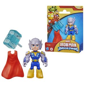 Marvel Iron Man and His Fantastic Friends Thor Action Figure Toy with Accessories, 3 Inch Superhero Toy for Kids Age 3+